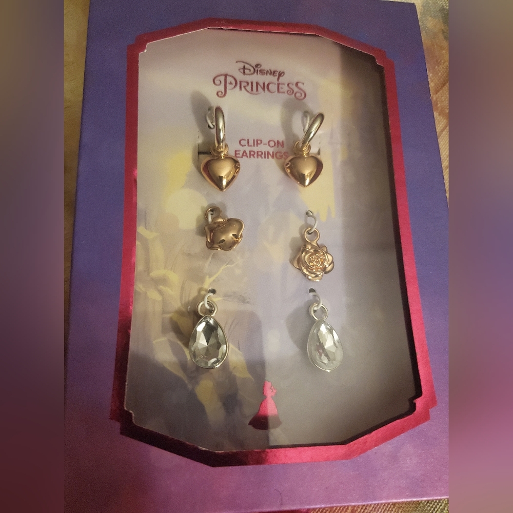 Disney Princess New Heart Clip-On Earrings - Rose Gold and Silver Kids Adults